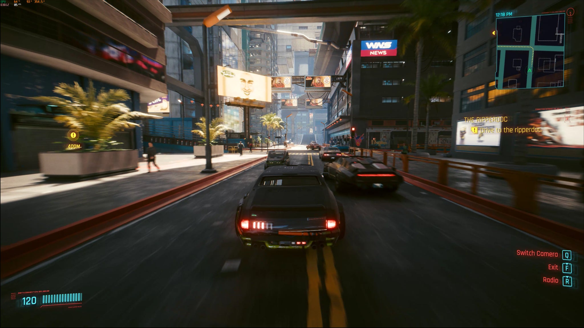 A screenshot of Cyberpunk 2077, showing a traditionally rendered frame in DLSS 3's Quality mode. - 12