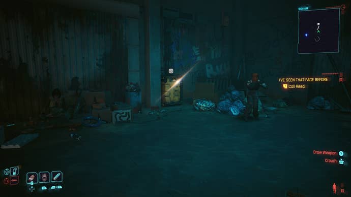 first person view of a yellow restricted data terminal under a building