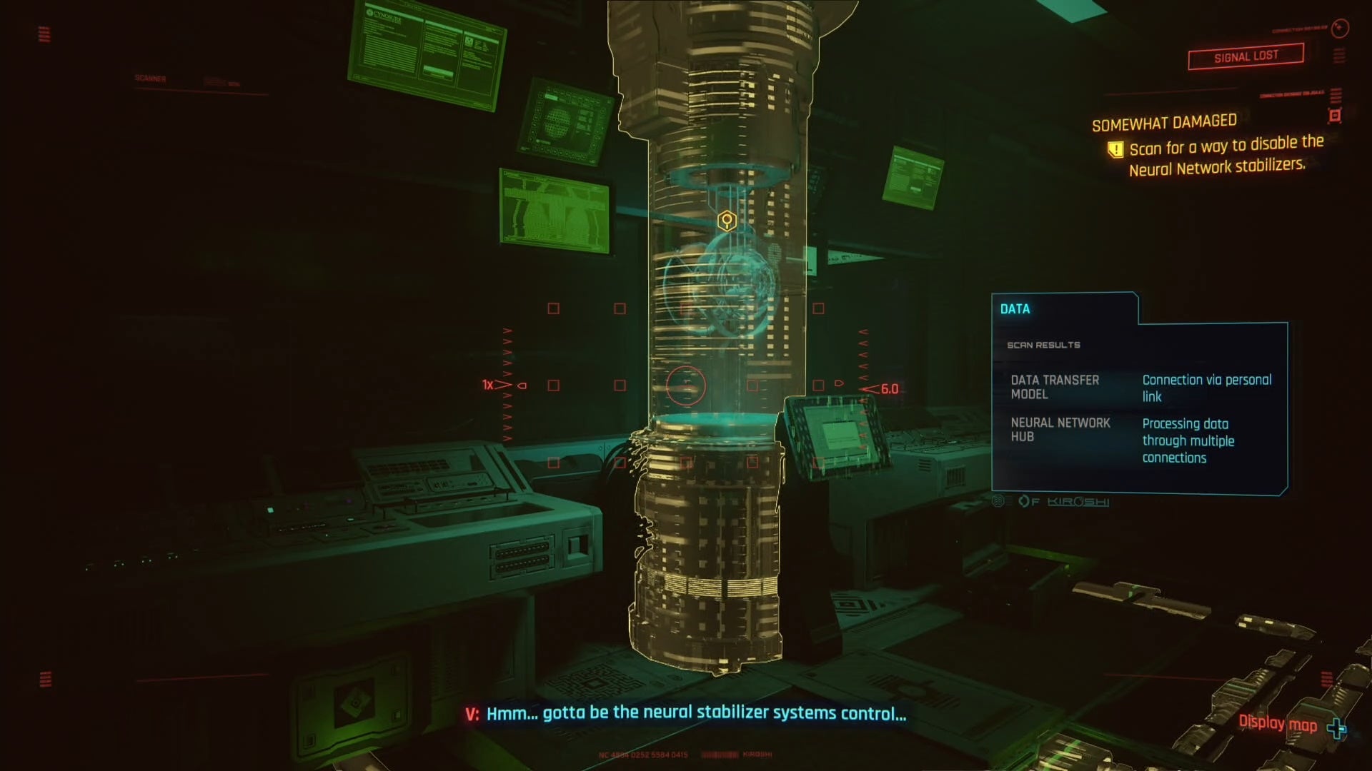 in scanning mode looking at a cylindlical device behind a dataterminal