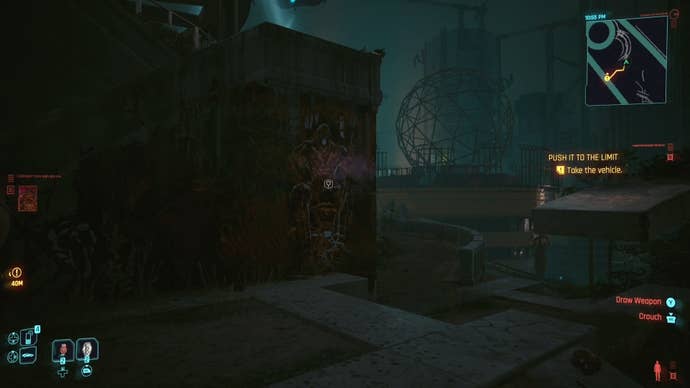 first person view of the king of wands tarot card graffiti on the wall of a staircase by a basketball court