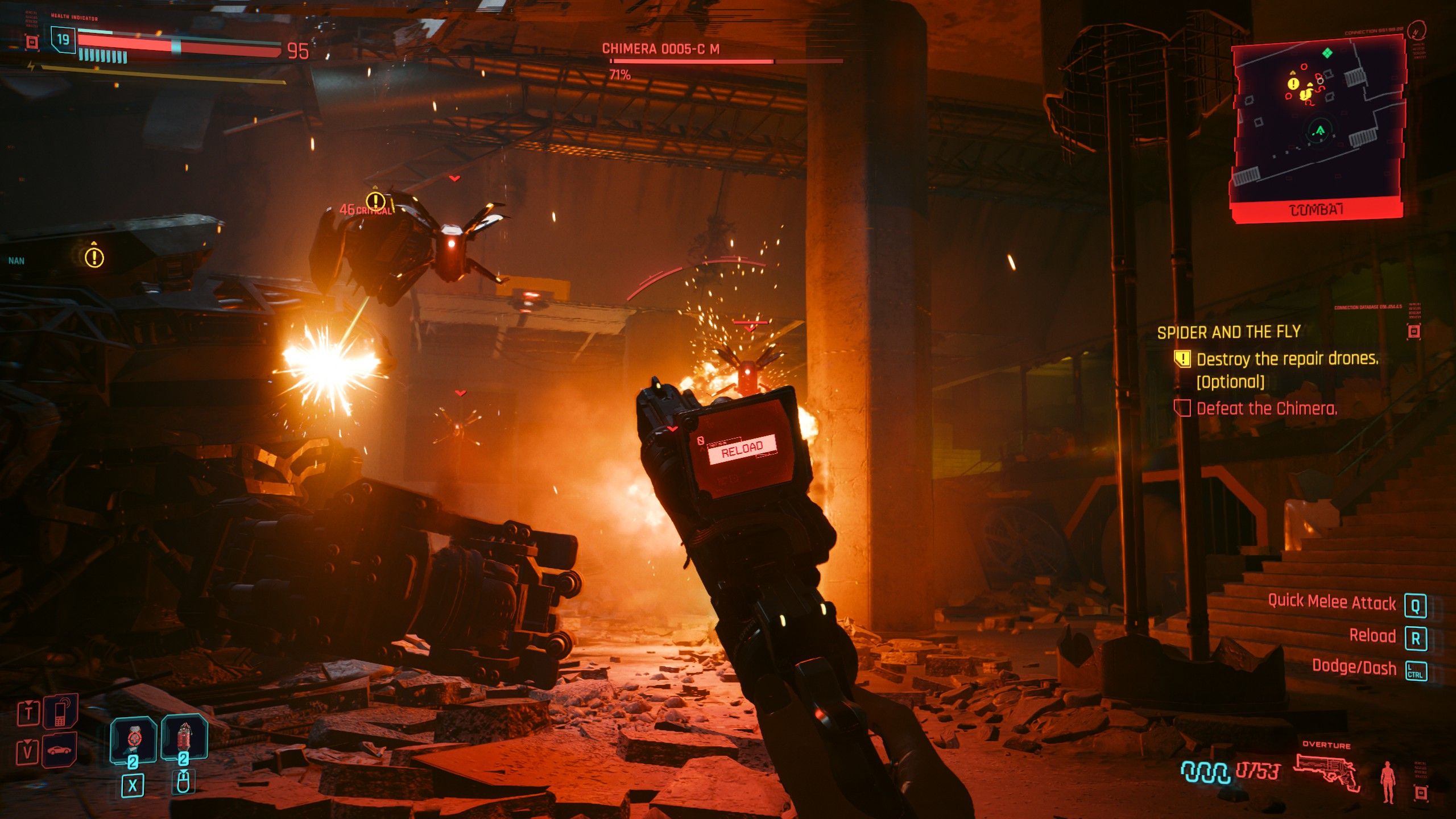Cyberpunk 2077 Phantom Liberty screenshot showing combat with a swarm of drones