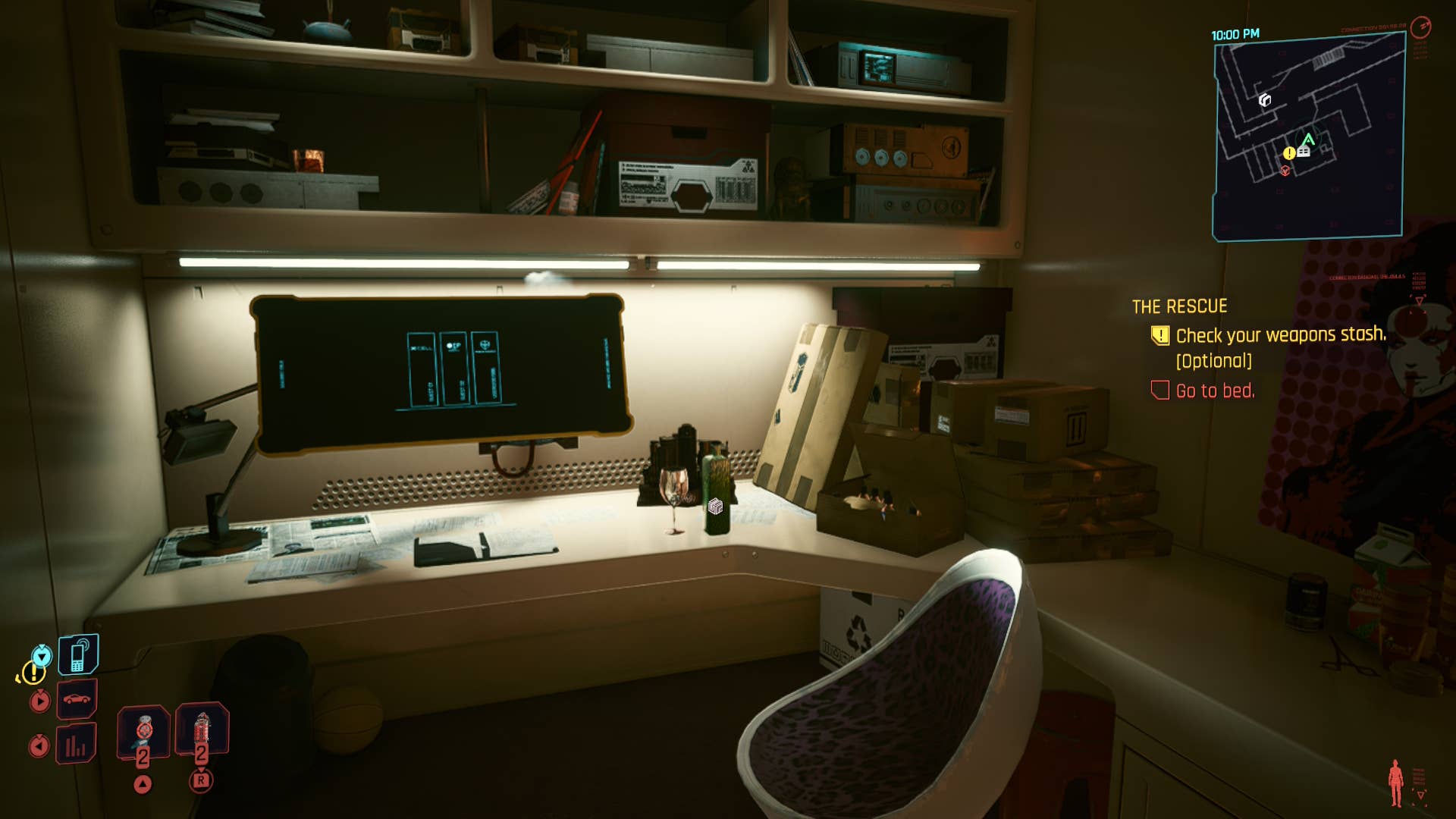V's desk in Cyberpunk.