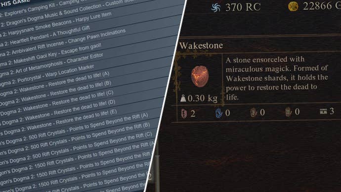 A list of MTX in DD2 as well as an image of a Riftstone.