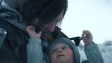 Sam Porter Bridges close up as he holds smiling baby in Death Stranding 2 trailer