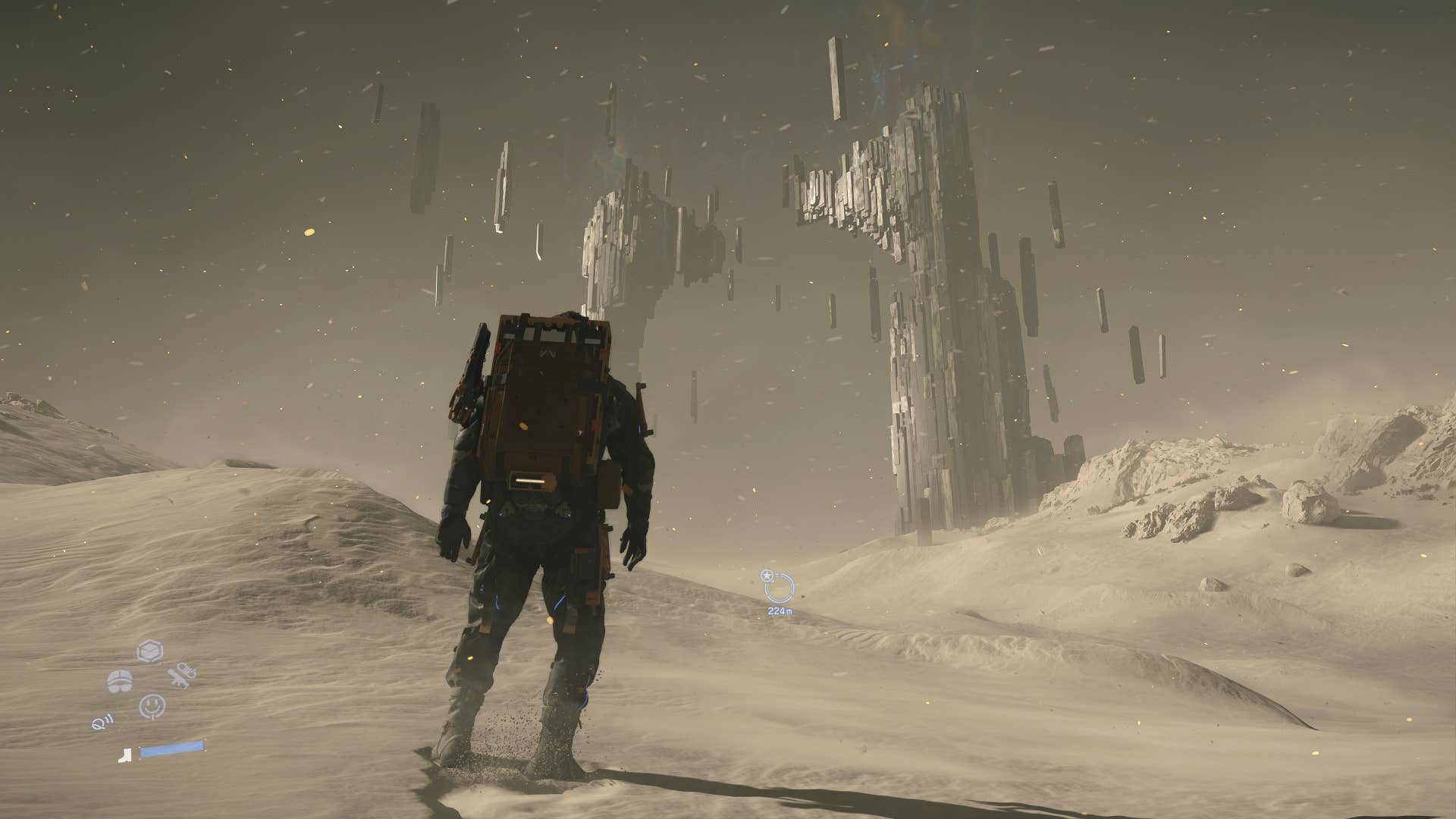 Sam takes in a chilly vista in Death Stranding 2.