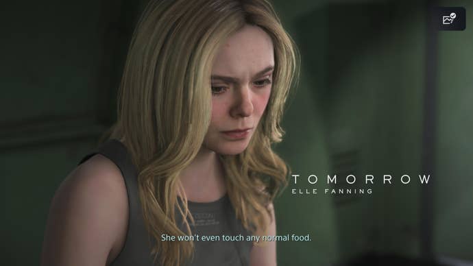 Death Stranding 2 screenshot showing Elle Fanning's Tomorrow