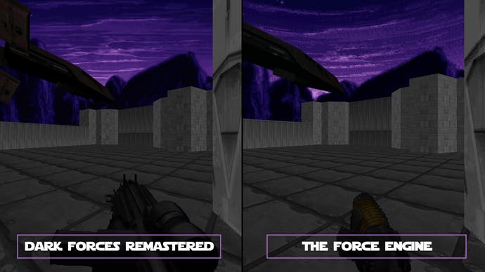 screenshot comparing dark forces remaster with the force engine