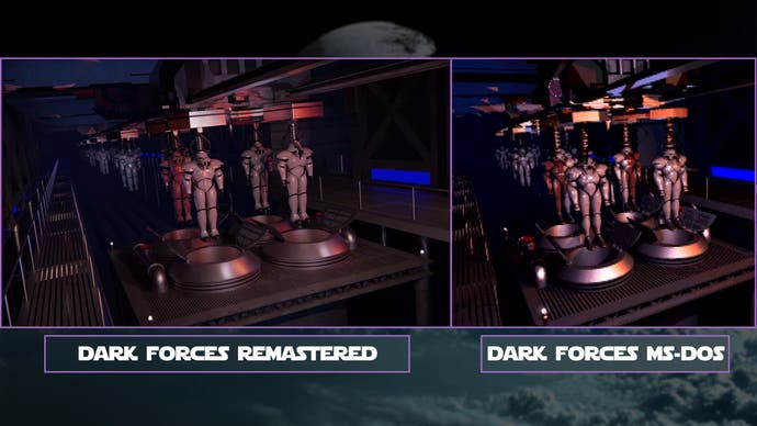dark forces remaster vs ms-dos original screenshots outside showing remade 3d render cutscenes
