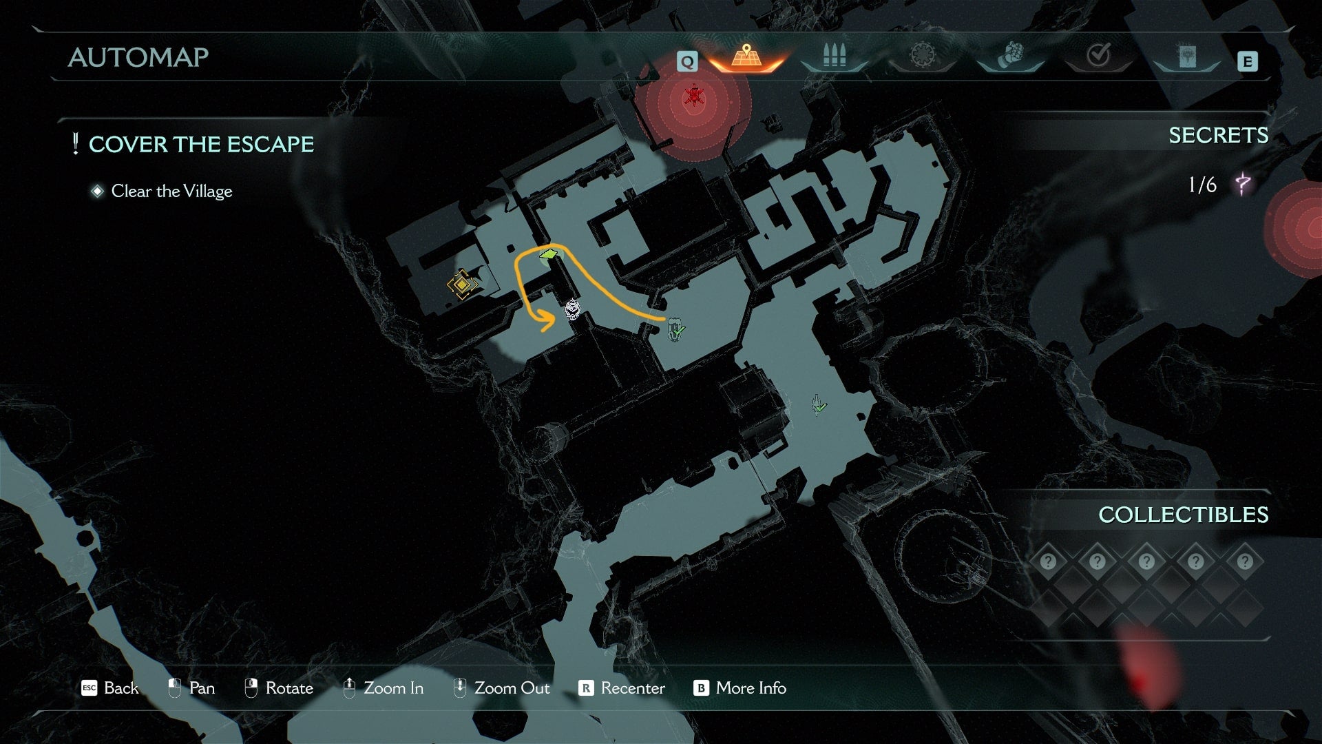 A route leading to a secret area with a Life Sigil is drawn on the Village of Khalim map in DOOM: The Dark Ages - 3
