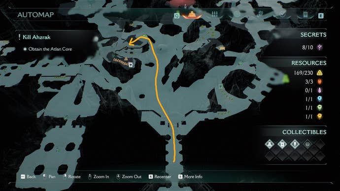 A route from the level start to a Codex entry is drawn on the map in DOOM: The Dark Ages' The Forsaken Plains chapter