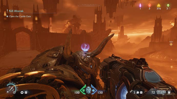The Slayer is standing on the exterior of the Atlan while looking over at a secret in DOOM: The Dark Ages' Hellbreaker chapter