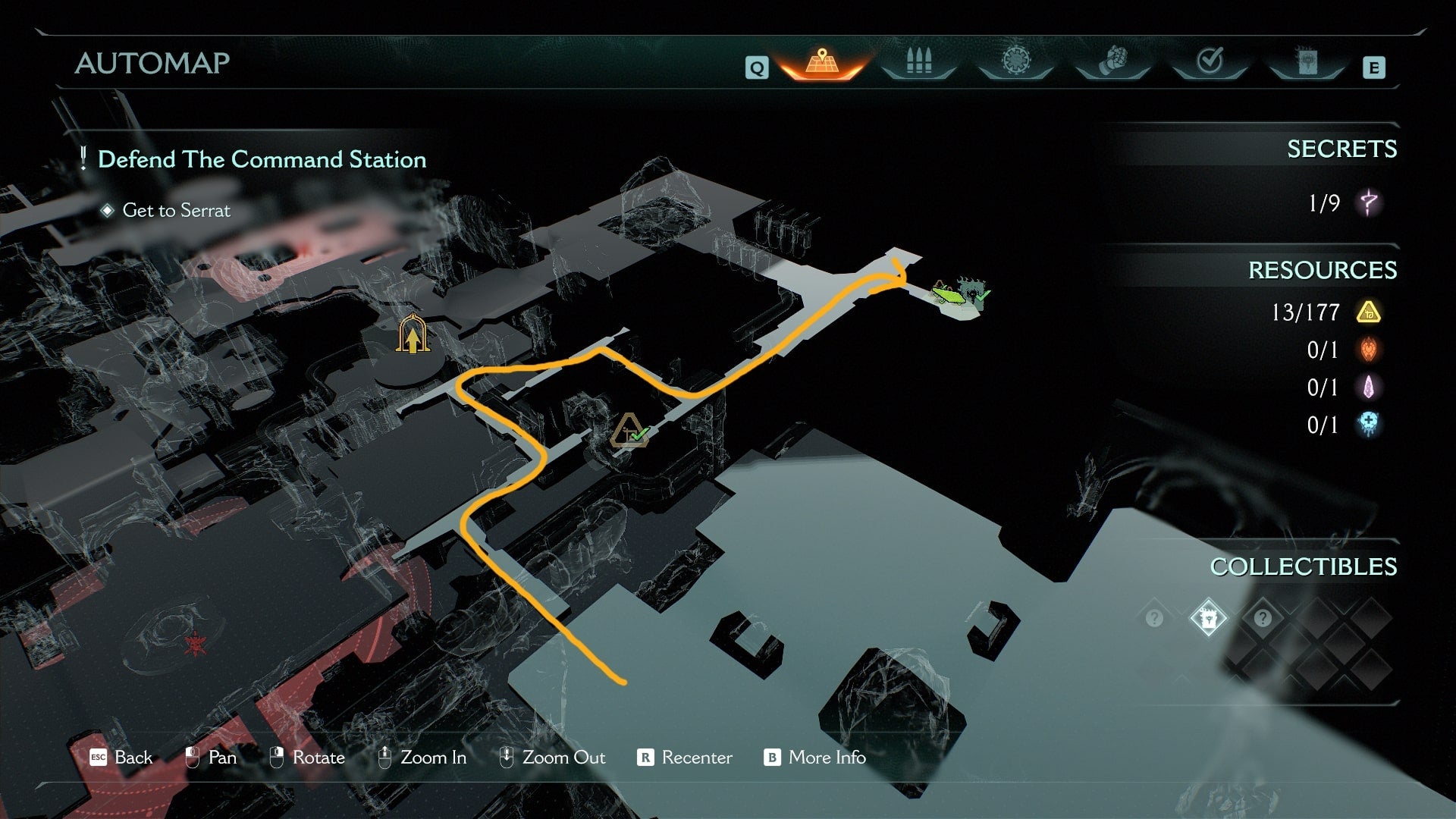 A route from the level start to the first secret is drawn on the map in DOOM: The Dark Ages' Sentinel Command Station chapter - 4