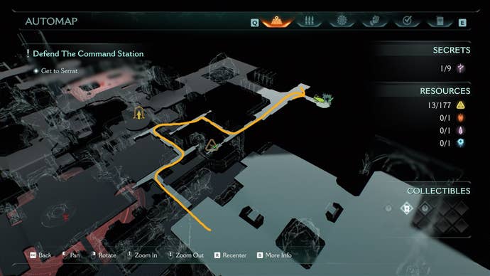A route from the level start to the first secret is drawn on the map in DOOM: The Dark Ages' Sentinel Command Station chapter