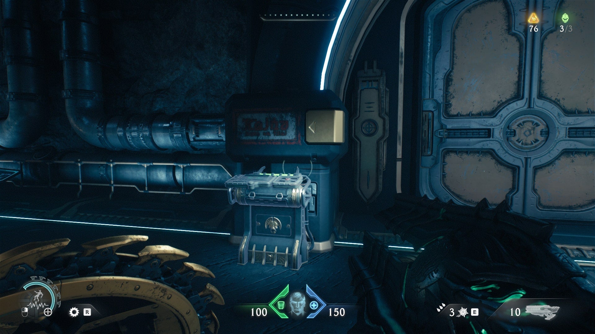 The player looks at a terminal in DOOM: The Dark Ages' Sentinel Command Station chapter - 3