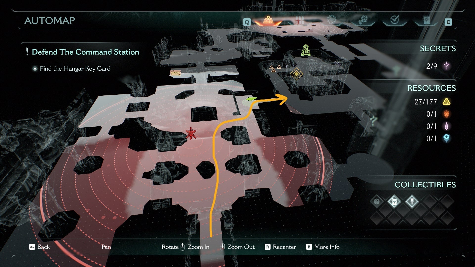 A route from the Hangar door to the next secret is drawn on the map in DOOM: The Dark Ages' Sentinel Command Station chapter - 6