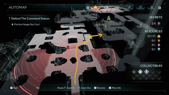 A route from the Hangar door to the next secret is drawn on the map in DOOM: The Dark Ages' Sentinel Command Station chapter