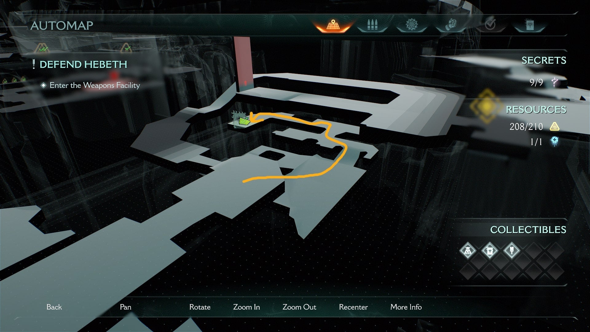 A route is drawn on the Hebeth map leading to a collectible Codex in DOOM: The Dark Ages - 5