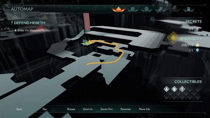 A route is drawn on the Hebeth map leading to a collectible Codex in DOOM: The Dark Ages