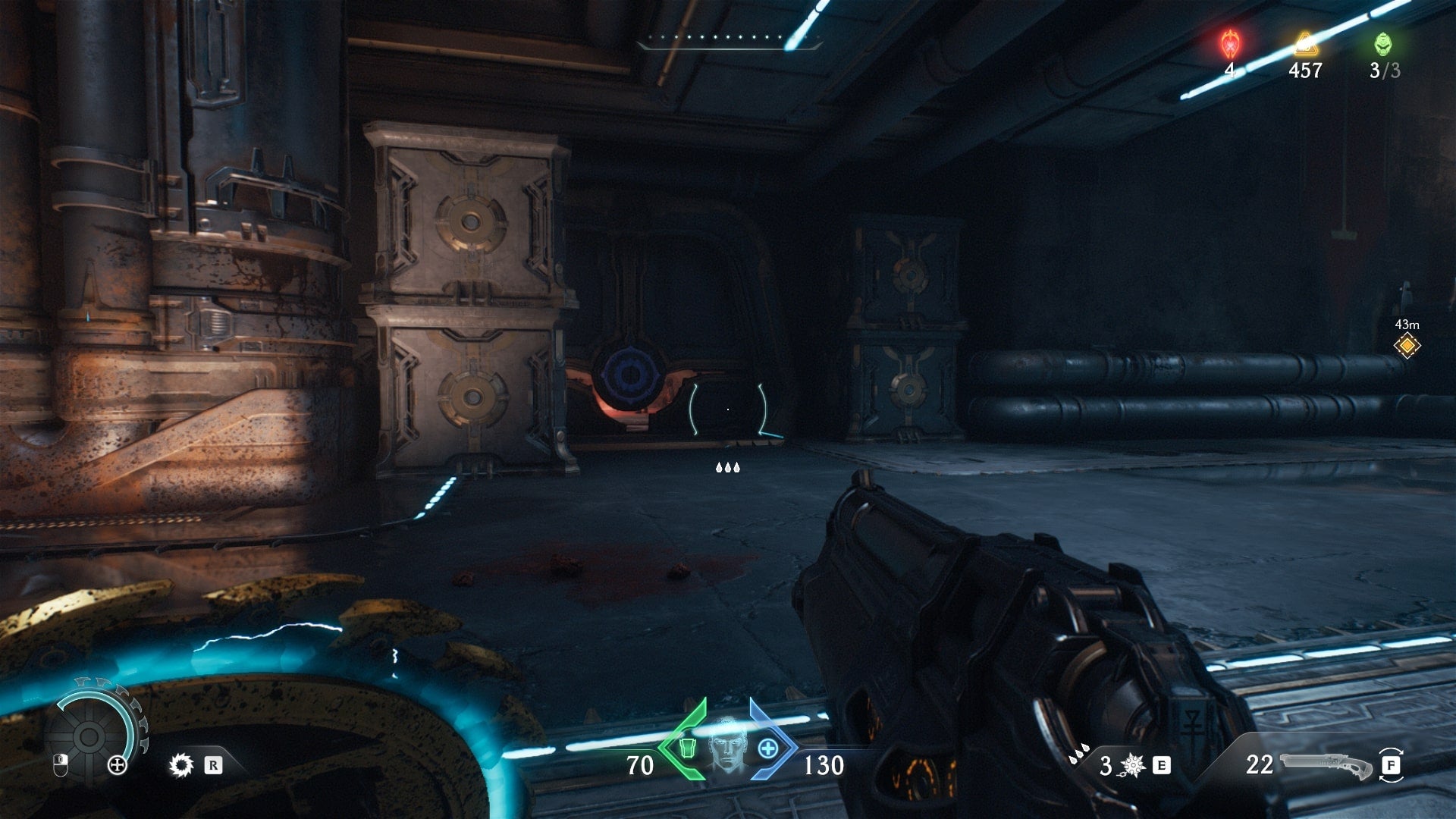 The player looks towards a door with a purple shield sigil on it in DOOM: The Dark Ages' Hebeth - 3
