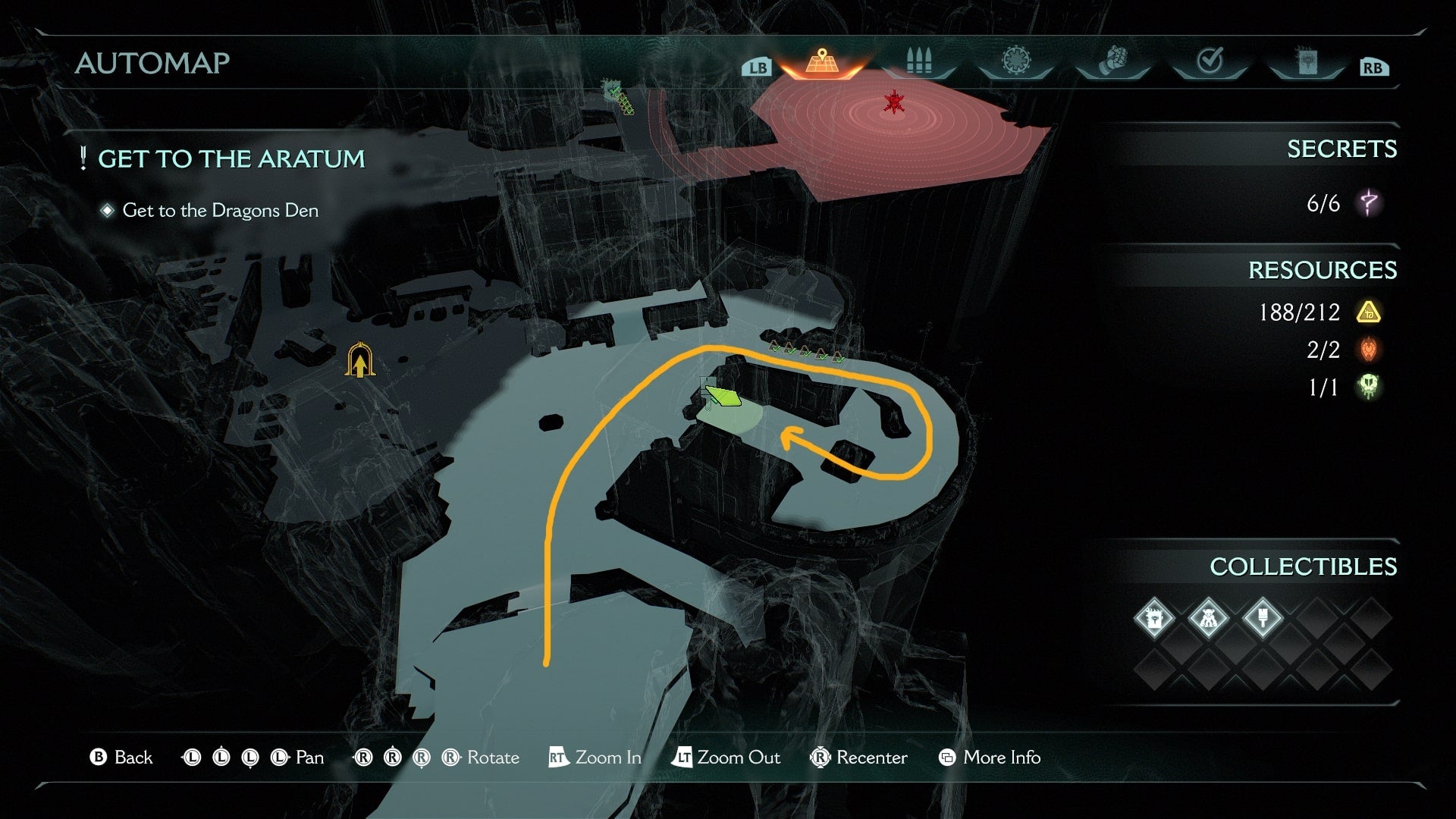 A route is drawn on the Sentinel Barracks map to a secret area with weapon skin in DOOM: The Dark Ages - 11
