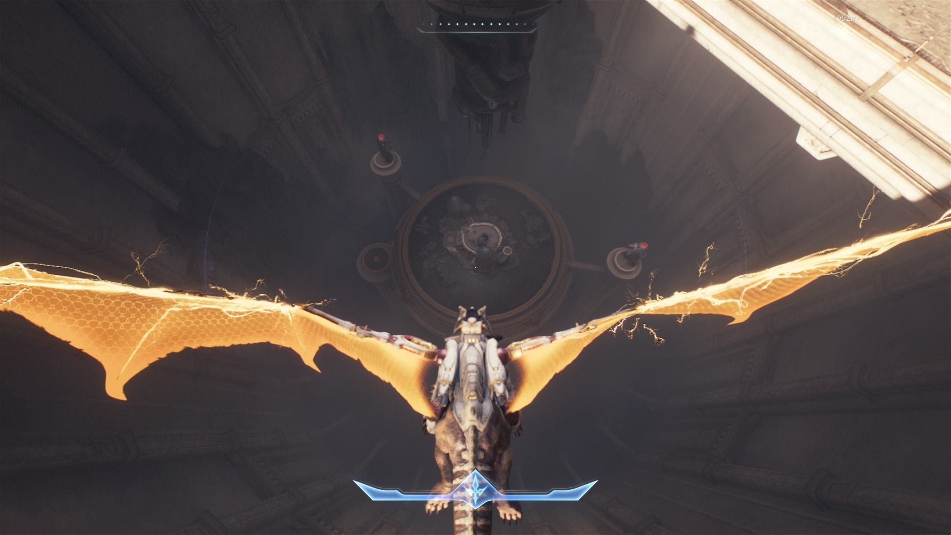 The Slayer's dragon flies beneath The Holy City of Aratum, where two Titans and a secret landing spot can be found in DOOM: The Dark Ages - 5