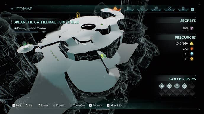 The player - who is on a small, secret island beneath The Holy City of Aratum - stands atop a secret weapon skin in DOOM: The Dark Ages