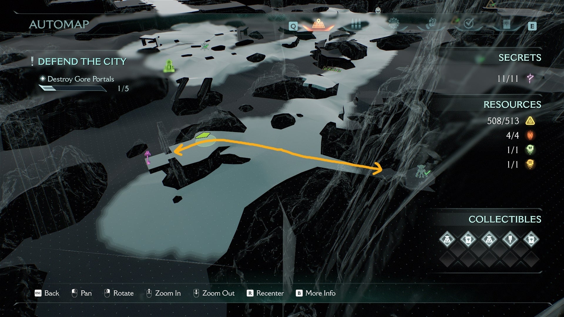 A route between the locked secret gate and the Secret Key in The Siege Part 1 chapter of DOOM: The Dark Ages is shown - 5