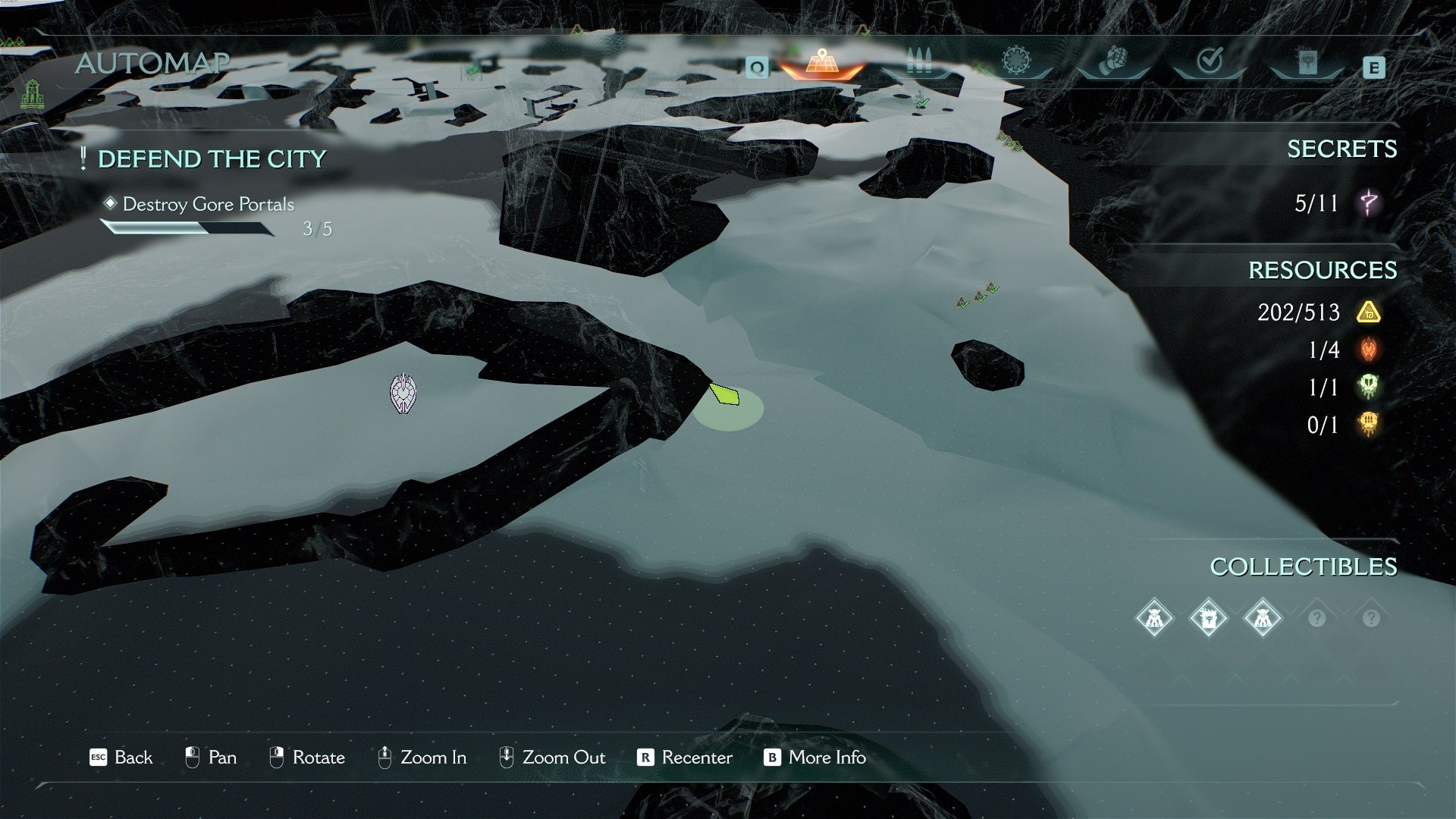 The location of one of the wolf statues found in The Siege Part 1 is marked on the map in DOOM: The Dark Ages - 4