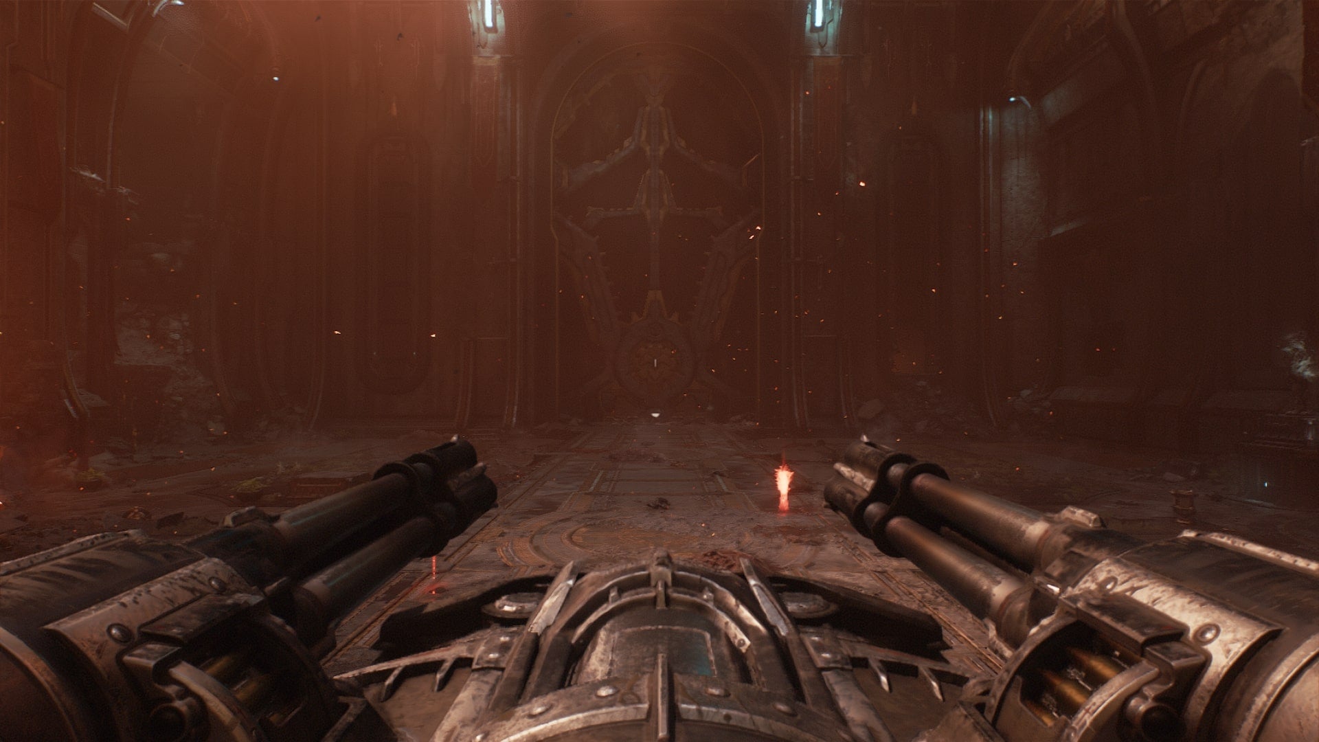 The player aims a turret at a large door in The Siege Part 2 chapter of DOOM: The Dark Ages - 1