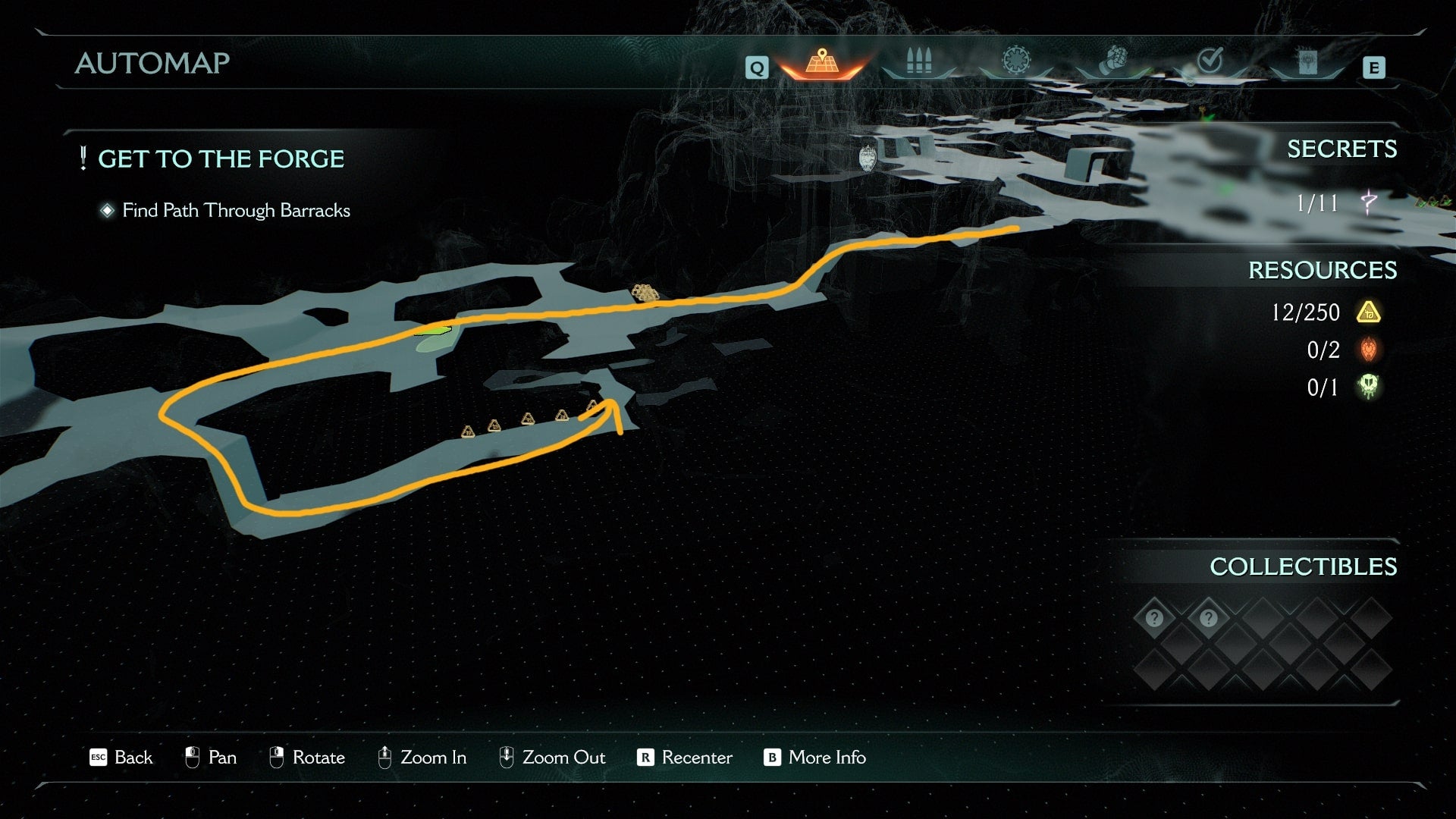 A route to the second secret location is drawn on the Abyssal Forest map in DOOM: The Dark Ages - 5