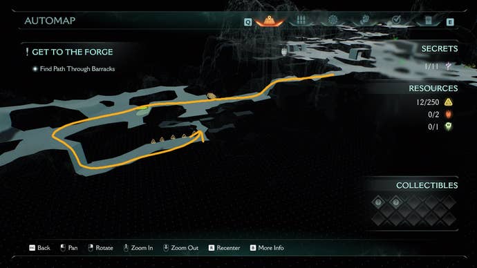 A route to the second secret location is drawn on the Abyssal Forest map in DOOM: The Dark Ages