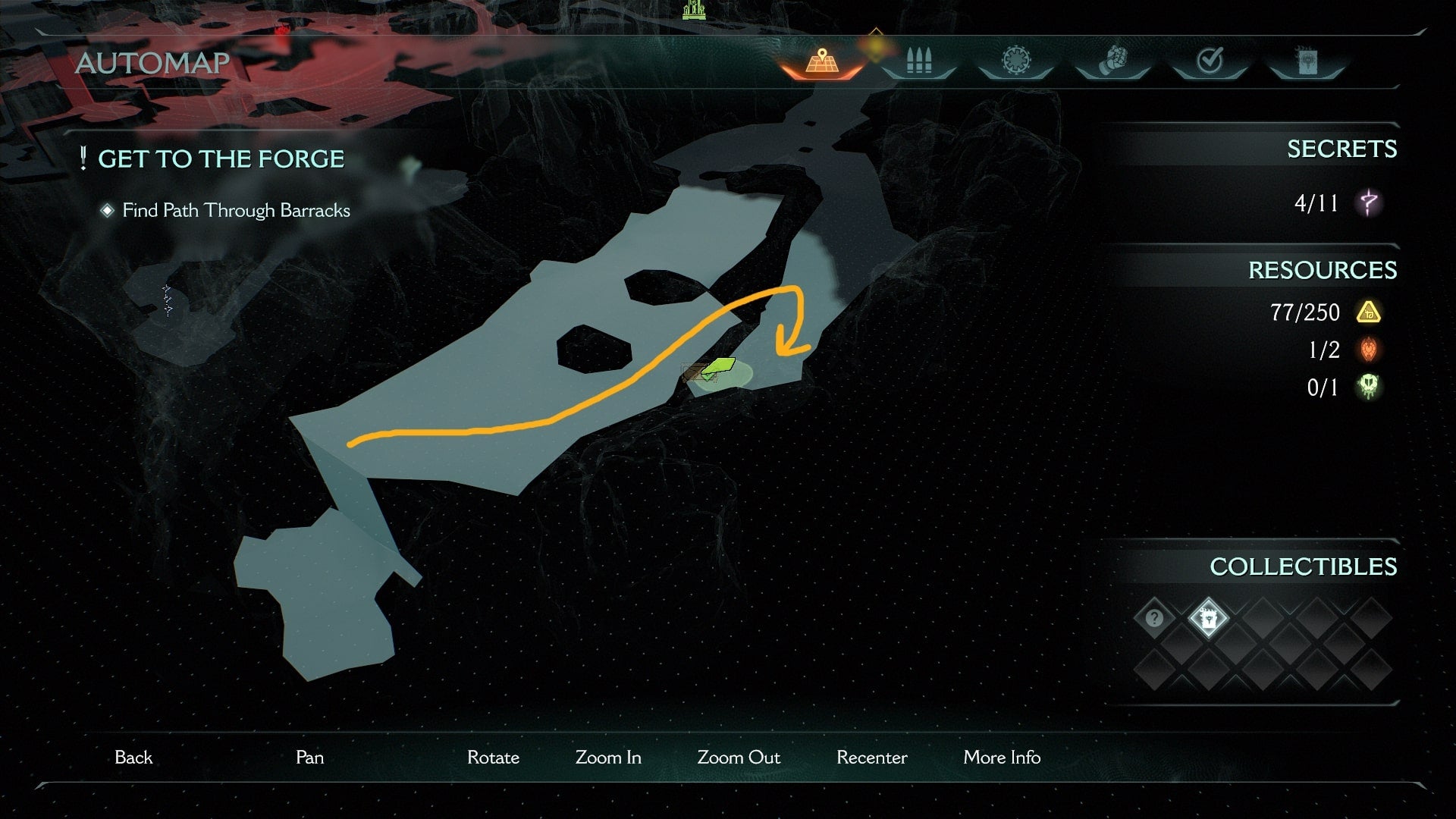 A route to the fourth secret location in DOOM: The Dark Ages' Abyssal Forest is drawn on the map - 7
