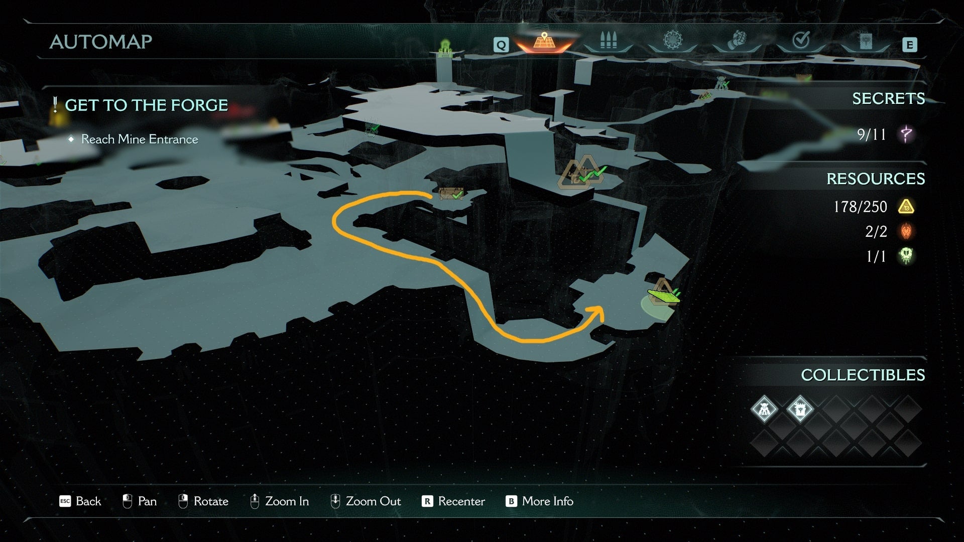 A route to the ninth secret location is drawn on the map in DOOM: The Dark Ages' Abyssal Forest - 16