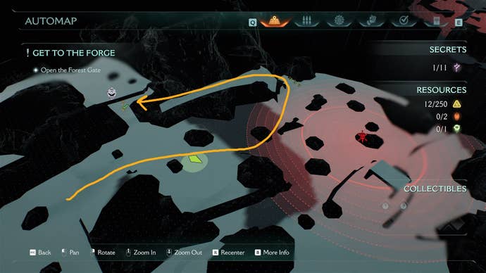 A route to the Yellow Key is drawn on the map in DOOM: The Dark Ages' Abyssal Forest
