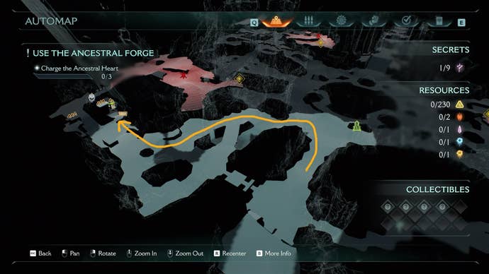 The route from the level start to the first secret area is drawn on the map in DOOM: The Dark Ages' Ancestral Forge chapter