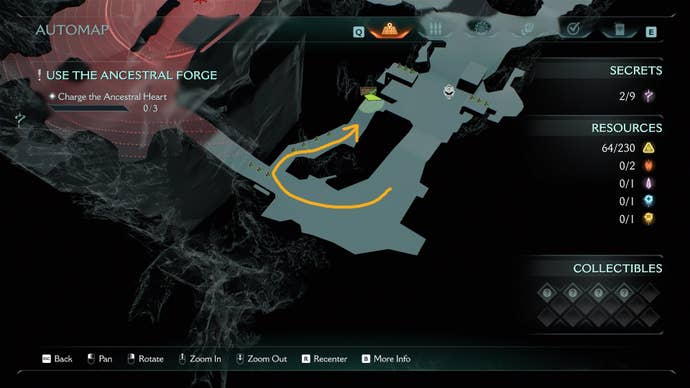 The route from the first secret area to the second secret area is drawn on the map in DOOM: The Dark Ages' Ancestral Forge chapter
