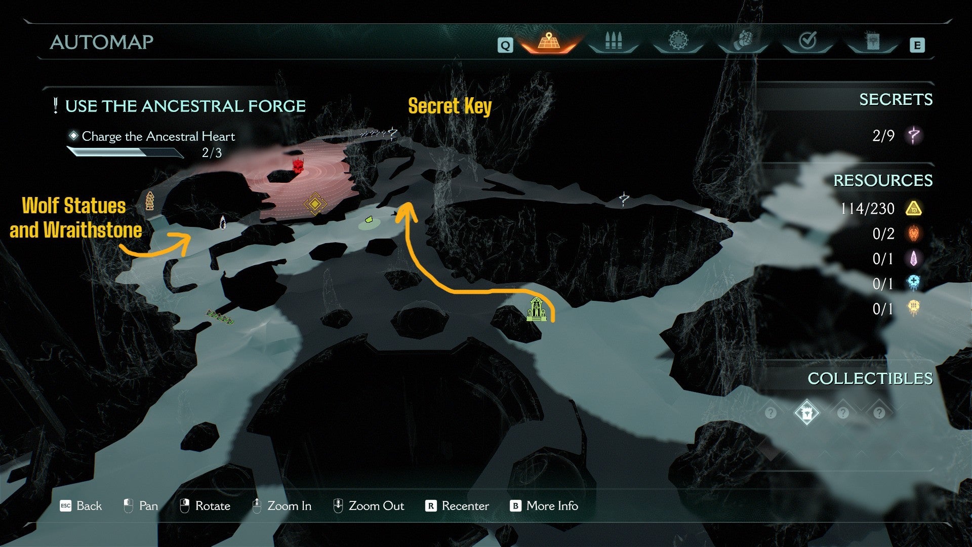 The location of both the Secret Key and the Wraithstone is drawn on the map in DOOM: The Dark Ages' Ancestral Forge chapter - 9