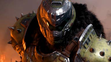 the doom slayer with his furry cape in Doom: The Dark Ages