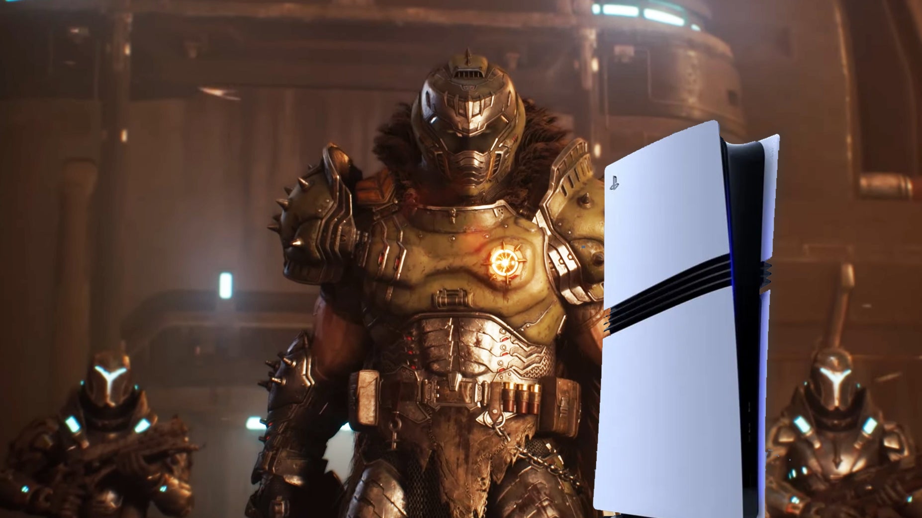 Doom: The Dark Ages screenshot, with a PS5.