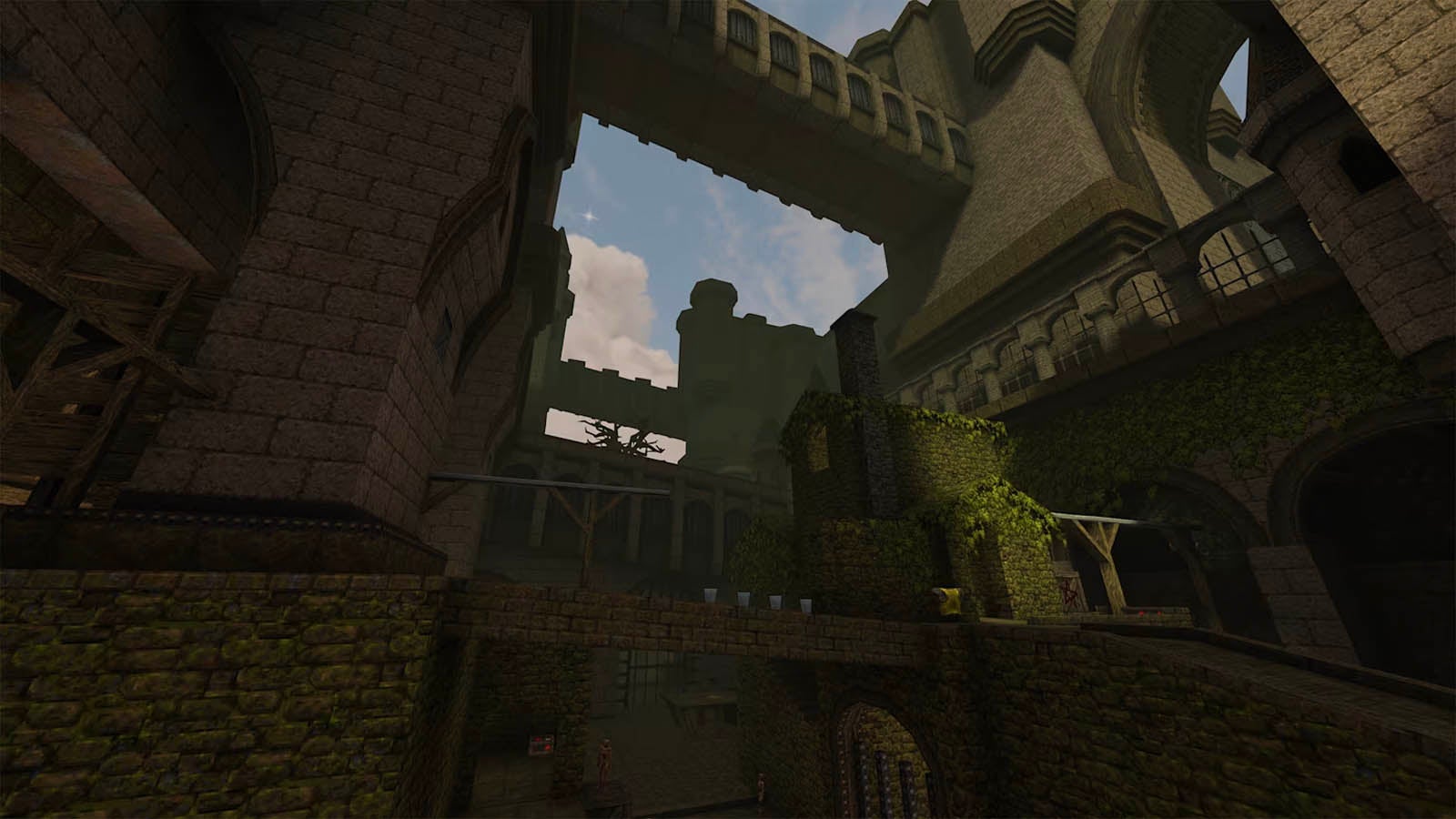 A view of a castle-like structure in first-person.