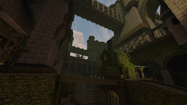 A view of a castle-like structure in first person from the new episode.