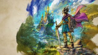 Painterly artwork for Dragon Quest 3 HD-2D Remake showing main hero with sword