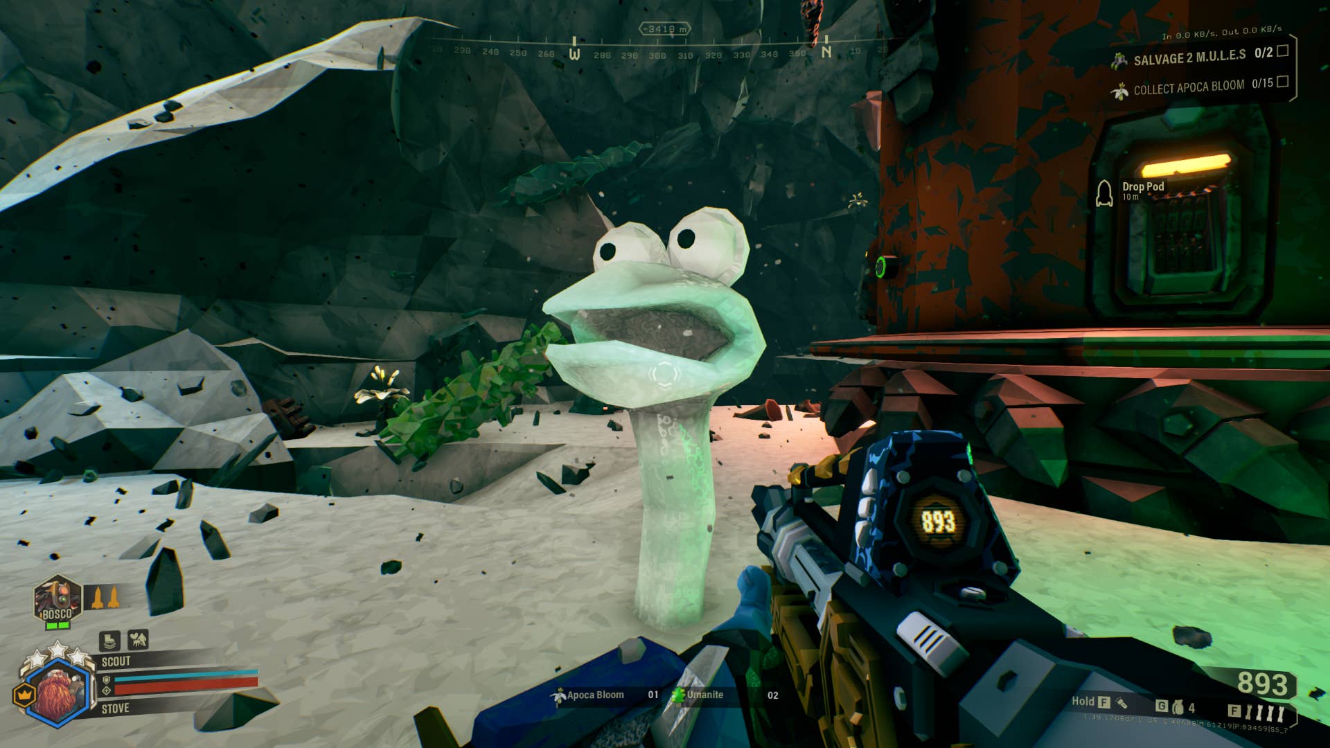 An alien mushroom (with modded-in googly eyes) in Deep Rock Galactic.