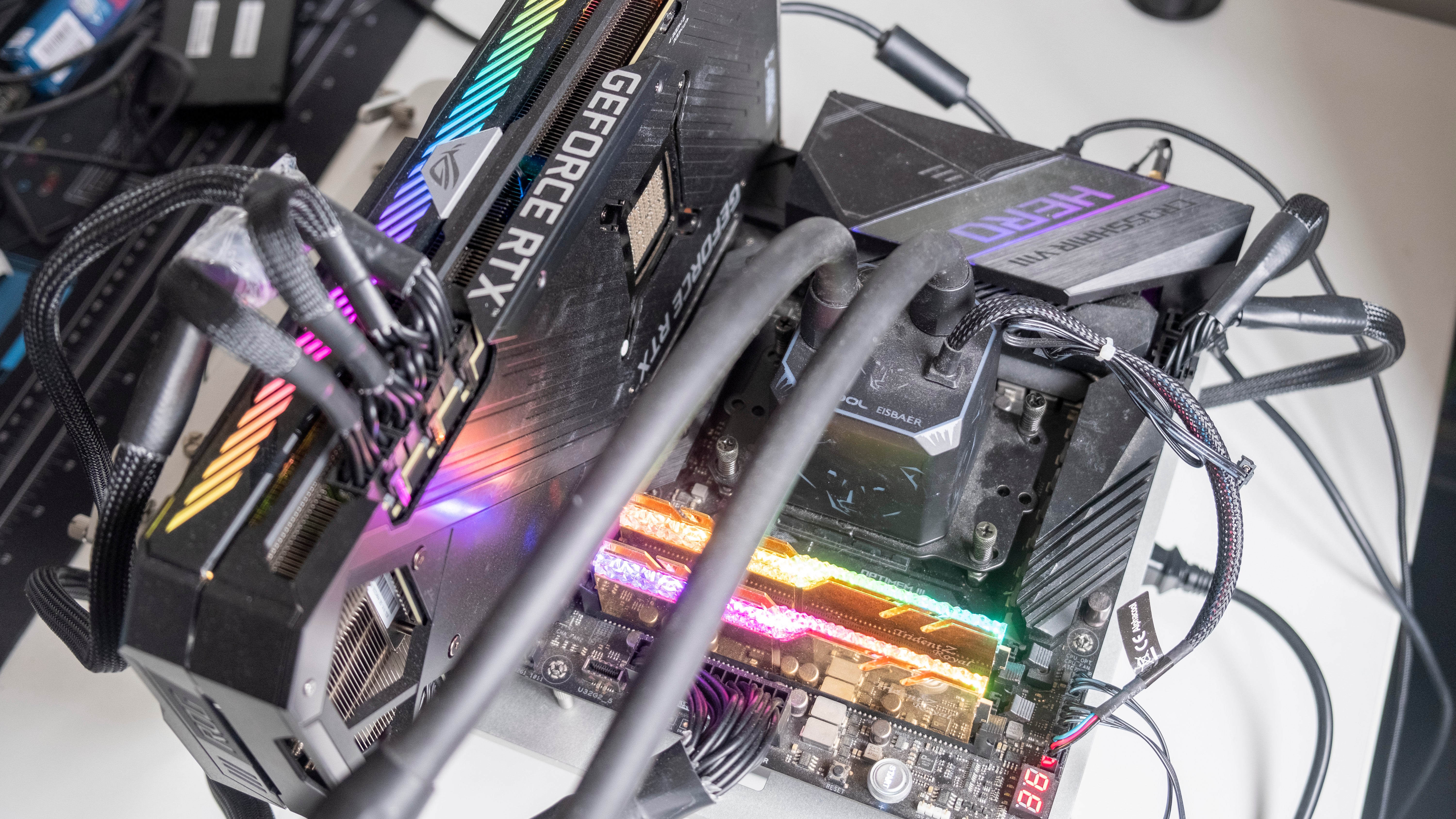 photos of a ryzen 7 5800x3d testing setup