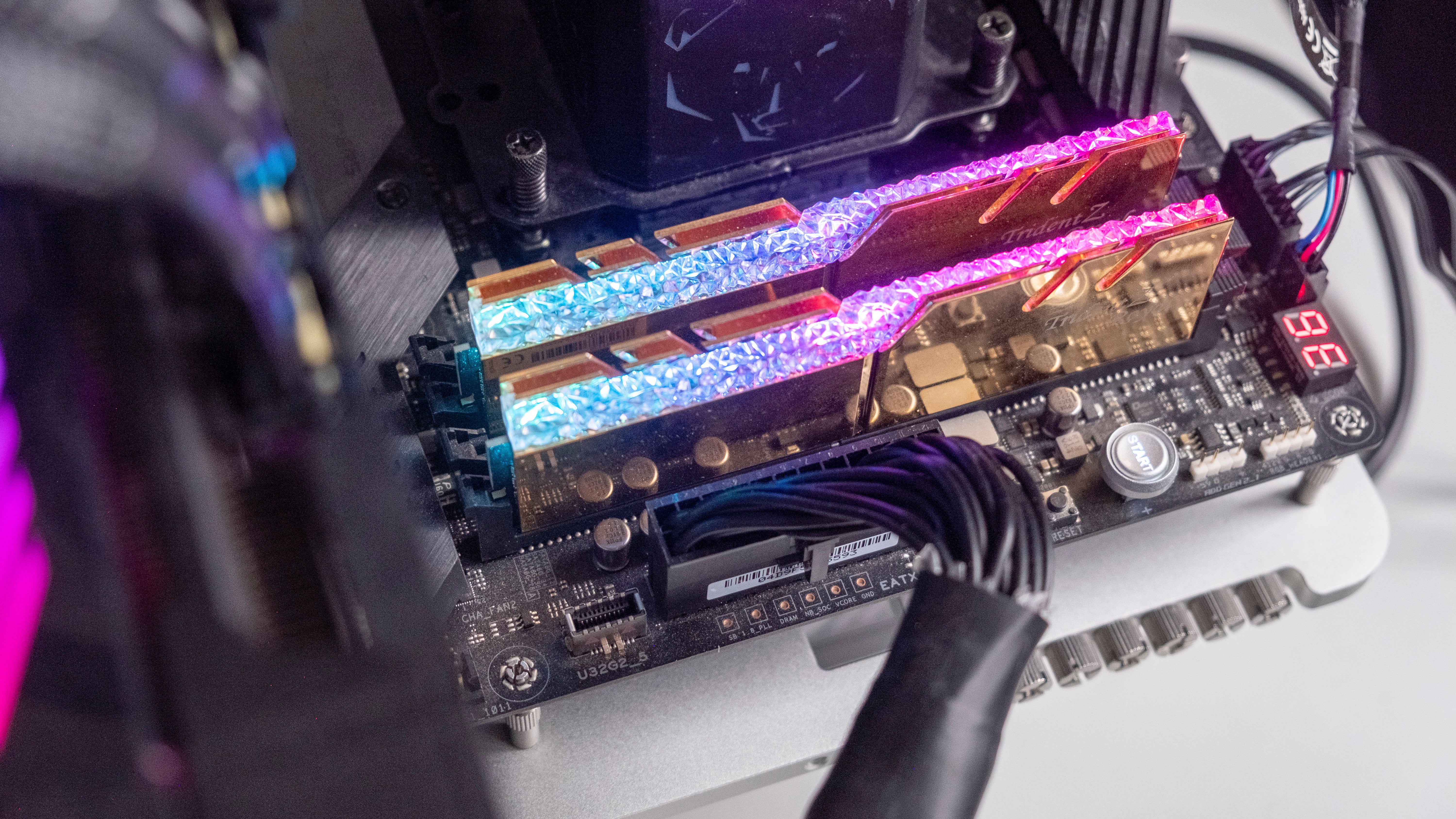 photos of a ryzen 7 5800x3d testing setup