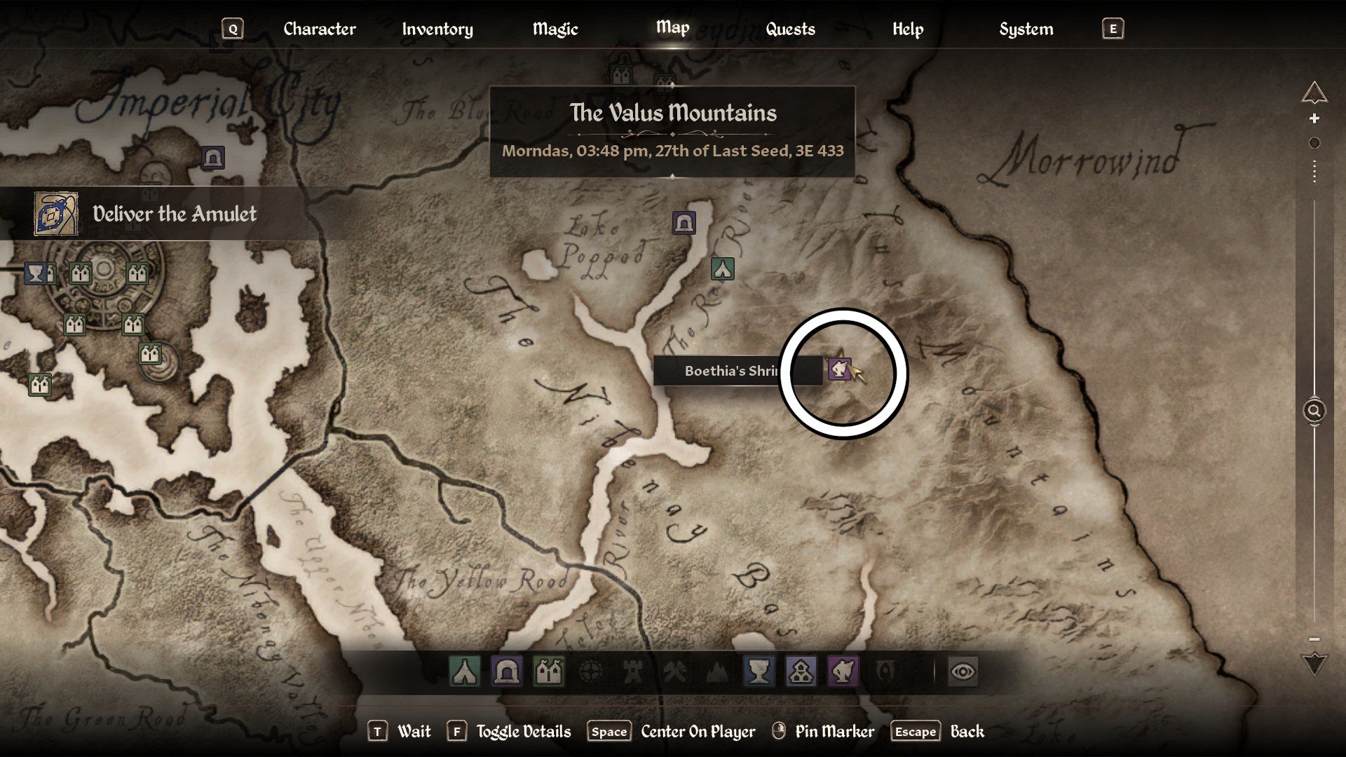 Circled map view of a Daedric Armor location in Oblivion Remastered.