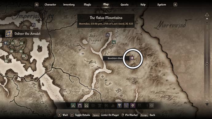 Circled map view of a Daedric Armor location in Oblivion Remastered.