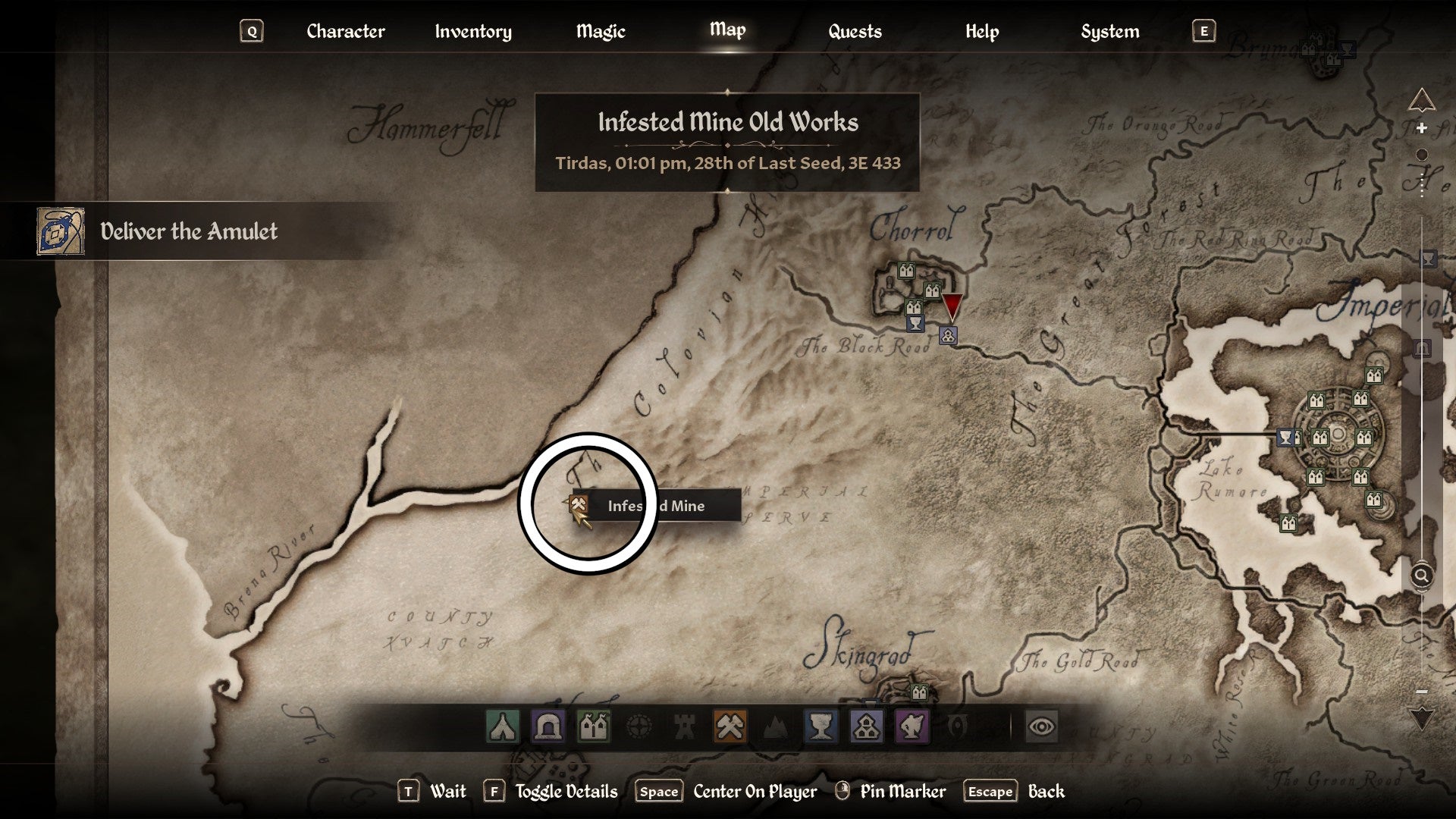 Circled map view of a Daedric Armor location in Oblivion Remastered.