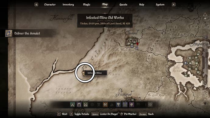 Circled map view of a Daedric Armor location in Oblivion Remastered.