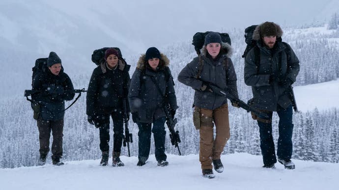 Danny Ramirez as Manny, Tati Gabrielle as Nora, Ariela Barer as Mel, Kaitlyn Dever as Abby, Spencer Lord as Owen in 'The Last of Us' season 2